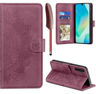 Produktbild von Lederhülle für Samsung Galaxy A16 5G/4G Flip Wallet mit Kartenfach, Ständer, Magnetverschluss, Weinrot