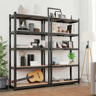 Immagine prodotto di Scaffale industriale con 5 ripiani regolabili, in acciaio/MDF, colore nero, dimensioni 180 x 90 x 40 cm
