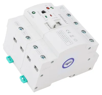 Obrázok produktu pre Mini ATS – automatický manuálny prepínač, 4-pólový, 80 A, pre domáce generátory, 3-fázový, s dvojitým automatickým elektrickým prepínačom, montáž na DIN lištu, super tenký, napájanie zo siete