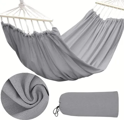 Produktbild von Domarex Doppelhängematte 280x150 cm – Robustes Segeltuch für 2 Personen - Bequemer Outdoor-Hängesessel für Garten, Balkon, Terrasse - Grau