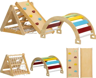 Image de Structure d'escalade d'intérieur, triangle 7 en 1 avec toboggan, multicolore