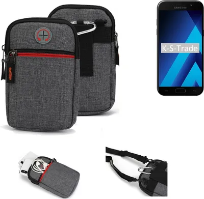 Produktbild von K-S-Trade Holster Gürtel Tasche kompatibel mit Samsung Galaxy A5 (2017) Handy Tasche Schutz Hülle grau Zusatzfächer 1x