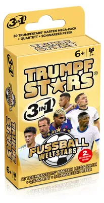 Produktbild von Kartenspiel Trumpfstars: Fussball Weltstars Quartettspiel ab 6 Jahren 3in1