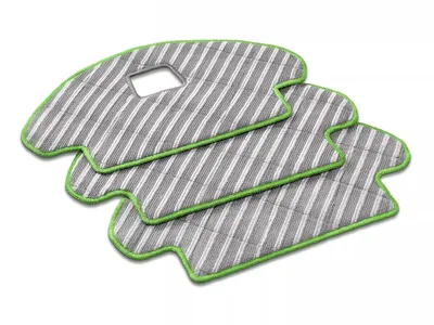 Three cleaning cloths for a robot vacuum cleaner are stacked on a white background.