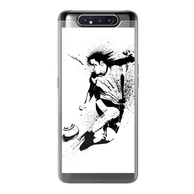Produktbild von MuchoWow® Handyhülle Schutzhülle Hülle für Samsung Galaxy A80 Eine Illustration einer Person, die einen Fußball in Richtung Tor schießt - Jungen - Junge - Kind Silikon Softcase Handy Hülle - Schutzdeckel