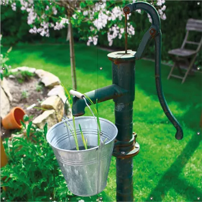 Produktbild von Wallario Outdoor-Poster für Garten oder Balkon, Motiv Wasserquelle im Garten, in ca. 180 x 180 cm