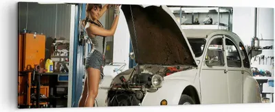 Produktbild von Bild auf Leinwand - Leinwandbild - Mädchen jung Auto Mechaniker - 140x50cm - Wand Bild - Wanddeko - Leinwanddruck - Bilder - Kunstdruck - Wanddekoration - Leinwand bilder - Wandkunst - AB140x50-2426