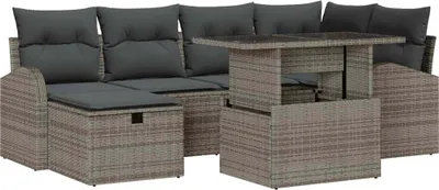 Obrázek produktu pro vidaXL Zahradní sedací souprava s polštáři s úložným prostorem 7 ks Grey Poly Rattan