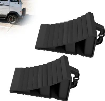 Produktbild von XMTECH Unterlegkeile Anhänger 2er Set – Robuste, rutschfeste PP-Kunststoff Reifenstopper mit Griff für Auto, Wohnmobil & Caravan, Kunststoff-Keile für PKW, Anhänger & LKW, Schwarz
