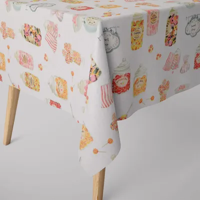 Produktbild von SCHÖNER LEBEN. Tischdecke Digitaldruck Süßigkeiten ecru bunt Größe 130x260cm