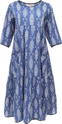 Produktbild von Boho Sommerkleid, Bedrucktes Wadenlanges Kleid - Indigo, Damen, Blau, Baumwolle, Größe: M