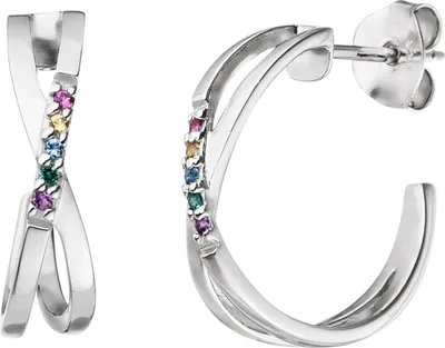 Produktbild von Halbcreolen 925 Sterling Silber mit 10 Zirkonia Ohrringe Creolen