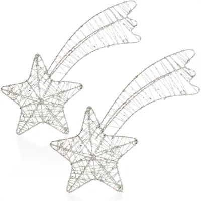 Produktbild von COM-FOUR® 2x Deko Sterne Weihnachten, Weihnachtsdekoration Stern aus Metall, weißer Weihnachtsstern als Aufhänger mit Glitzer