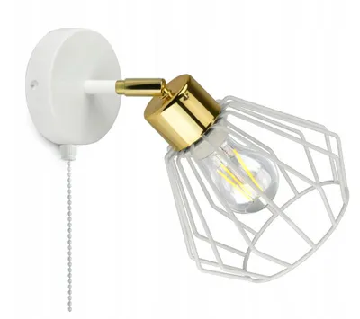 Produktbild von Luxolar Led Wandleuchte mit Schalter aus Metal Draht Weiß-Gold im Edison-Stil E27 60W - Schwenkbar Wandlampe wohnzimmer