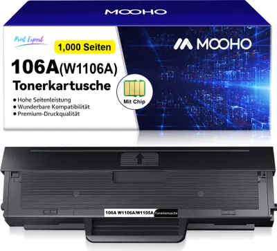 Produktbild von 1er Toner Mit Chip W1106A Kompatibel 106A Patrone für HP Laser 107w 107a 107r Laser MFP 135wg 137fwg 135a 135r 135w 137fnw (1 Schwarz)