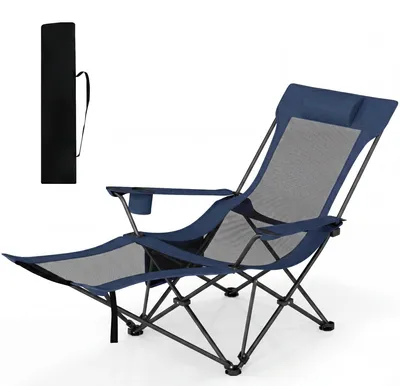 Produktbild von KOMFOTTEU Camping-Liegestuhl mit abnehmbarem Fußteil, faltbarer Strandstuhl mit 4-Positionen-Rückenlehne, Tragetasche, abnehmbares Kissen, Getränkehalter, Aufbewahrungstasche, Liegestuhl für Camping