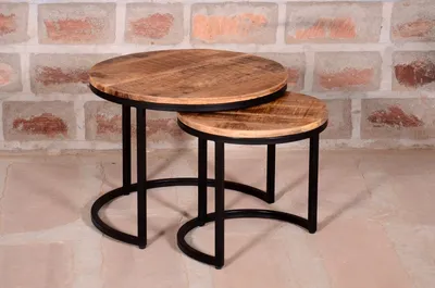 Obrázek produktu pro Couchtisch >IRON< in braun / schwarz aus Massivholz / Metall - 58x45x58 (BxHxT)
