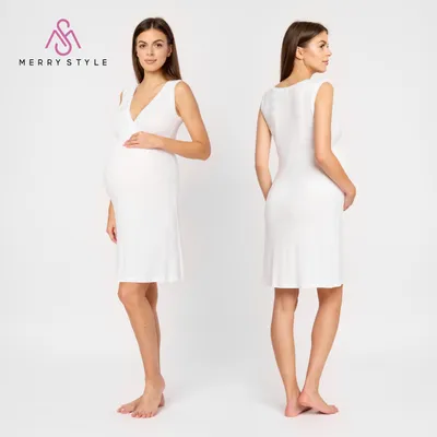 Image de Chemise de nuit Merry Style Femme enceinte en viscose Chemise de nuit d'allaitement Vêtements de nuit élégants pour femmes, légers, respirants et doux pour la peau MS10-467 (Blanc, L)