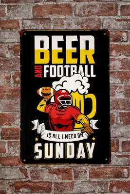 Produktbild von Metallschild Beer and football - Blechschild - Fußball - Mancave Dekoration - 20 x 30 cm - Wandschilder - Bar Dekoration.