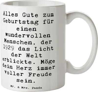 Produktbild von Mr. & Mrs. Panda Tasse Spruch 1929 Geburtstag - Weiß - Geschenk, Happy Birthday, Geburtstagsgeschenk, Geburtsjahr Feier, kaffeetasse bedruckt, Geburtstagswünsche, Alter