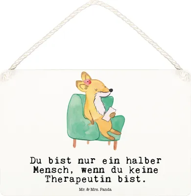 Produktbild von Mr. & Mrs. Panda Schild Therapeutin Herz DIN A6 - Weiß - Geschenk, wandtafel, Wandbild Holz, holzbild, Türschild, kleine aufmerksamkeit