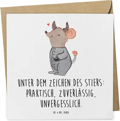 Produktbild von Mr. & Mrs. Panda Klappkarte Stier Astrologie - Weiß - Geschenk, doppelkarte, Tierkreiszeichen, Grußkarte, faltkarte, Sternzeichen, Glückwunschkarte, Geburtstagsgeschenk