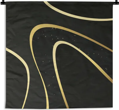 Produktbild von MuchoWow® Wandteppich Wandbehang Goldene Wellen auf schwarzem Hintergrund 90x90 cm Tapisserie Dekoration Wandtuch - Wandaufhänger