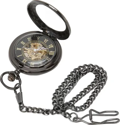 Produktbild von Mechanische Taschenuhr, Vintage, Doppelgehäuse, Handaufzug, Skelett-Taschenuhr mit Kette