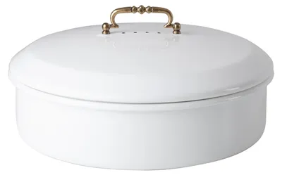 Zdjęcie produktu dla Pojemnik na lunch Riess z pokrywką Ø36cm mosiężny uchwyt emaliowany Classic White
