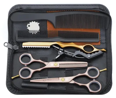 Produktbild von Friseurschere Set 5.5 Zoll 440C Edelstahl Roségold Effilierschere Geschenkset