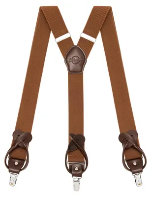 Imagen del producto de Correa para pantalones de forma en "Y", de 3,6 cm de ancho, con clip y 6 botones, color marrón, para hombre
