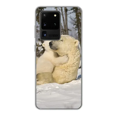 Produktbild von MuchoWow® Handyhülle Schutzhülle Hülle für Samsung Galaxy S20 Ultra Eisbär - Schnee - Höhle - Jungtier Silikon Softcase Handy Hülle - Karteninhaber