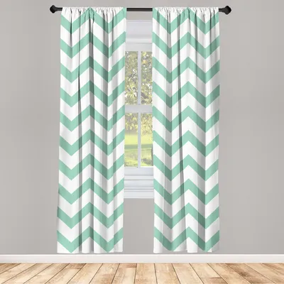 Produktbild von ABAKUHAUS Gestreift Vorhänge 2 Panel Set für Wohnzimmer Schlafzimmer Dekor, Moderne Sommersaison Muster Zickzack Fliesen Entwurf Wellig Curved Horizontal Motiv, 150 cm x 175 cm, Mandelgrün
