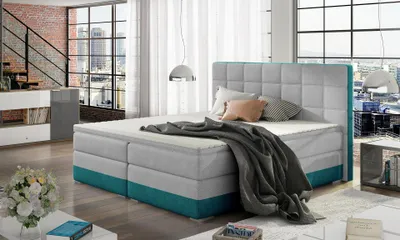 Produktbild von Boxspring-Doppelbett 180x200 NORELLO - Hellgrau/Blau