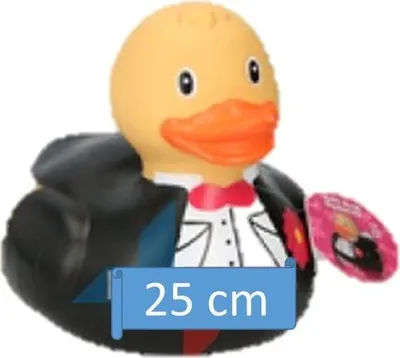 Produktbild von HOCHZEIT Maxi Badeente 25cm mit Motiv, Deko - Ente, Gummiente, Badewannen Spielzeug