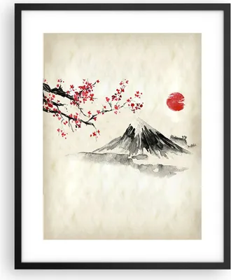 Produktbild von Gerahmtes Poster - Schwarzer Rahmen - Aquarell asiatisch Landschaft - 40x50 cm - Wand Bild - Wanddeko - Wandbilder - Kunstposter - Wandposter - Bilderrahmen - Bilder - Kunstdruck - P2BPA40x50-4513