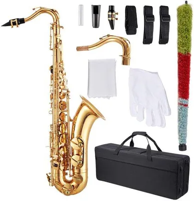 Image de Saxophone ténor - Set pour débutants - tonalité de si - corps en laiton - 23 clés - Etui, bec, sangle & chiffon de nettoyage inclus - Or