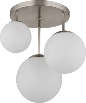 Produktbild von NOWA Deckenleuchte Metall Nickel matt, Glaskugeln opal alabaster Optik, ø: 450mm, H: 440mm, Glas-DM: je 1 x 15cm, 20cm, 25cm, exkl. 3x E27 60W 230V, exkl. 1x E27 ILLU 60W 230V