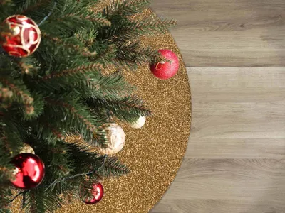 Produktbild von Primaflor Weihnachtsbaum Unterlage GLIMMER - Rund - Gold - Ø 100cm - B1 Tannenbaumdecke, Decke für Weihnachtsbäume - Tannenbaum Bodenmatte