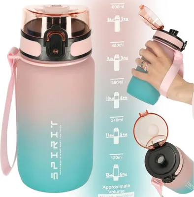 Zdjęcie produktu dla Butelka na wodę sportowa ze słomką i uchwytem, 600 ml, różowo-niebieska