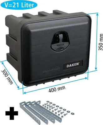 Zdjęcie produktu dla Daken J021 + z uchwytem pionowym VH401, skrzynka narzędziowa, skrzynka do przechowywania, skrzynka do przechowywania ciężarówek, skrzynka podłogowa, 400 x 350 x300 mm, ok. 21 litrów