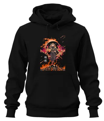 Productafbeelding van Rengoku Hashira Anime Zwaard Vuur Cadeau Verzameling Uni Hoodie, Zwart, Maat S