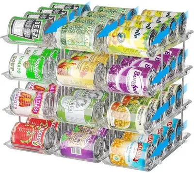 Produktbild von Unyqoos® Transparenter stapelbarer Dosenhalter – 4 Ebenen, 3 Reihen, platzsparende Aufbewahrung für Küche & Kühlschrank, für Dosen bis 11,5 cm