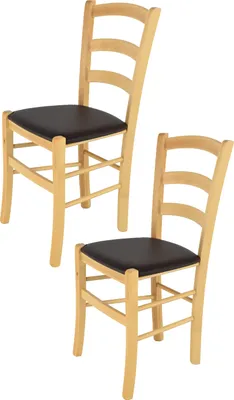 Produktbild von t m c s Tommychairs - 2er Set Stühle VENICE für Küche und Esszimmer, robuste Struktur aus lackiertem Buchenholz im Farbton Naturfarben und gepolsterte Sitzfläche mit KUNSTLEDER in der Farbe Mokka bezogen