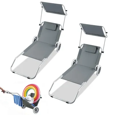 Produktbild von Eikuavons Große Sonnenliege, klappbarer Liegestuhl,147x52x15cm , verstellbarer Rückenlehne Grau 2er-Pack