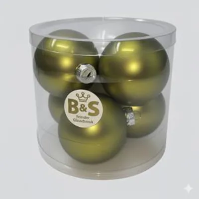 Produktbild von B&S Weihnachtskugeln Christbaumschmuck | Olive matt | 6 Stück | Ø 8 cm | Glas