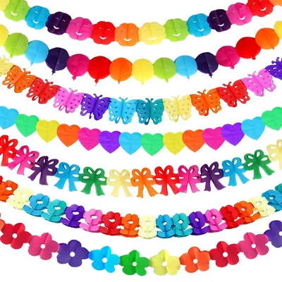 7 bunte Papiergirlanden, Partydekoration, Geburtstagsgirlande