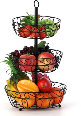 Produktbild von Obstschale, 3 Stöckig Gemüsekorb aus Metall, Ein / zwei / drei Etagen, drei abnehmbare Schichten, multifunktional,Stehend Küche Lagerung Früchtekorb,