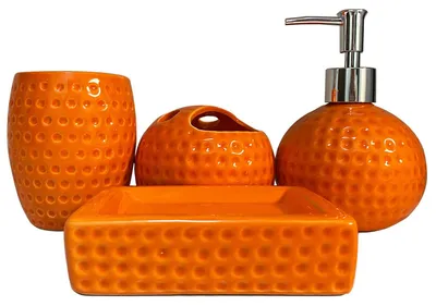 Immagine prodotto di Set di accessori per il bagno, colore arancione, composto da 4 elementi in Vetroceramica per la decorazione del bagno