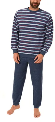 Produktbild von Herren Übergrössen Frottee Pyjama Schlafanzug lang mit Bündchen in grossen Grössen bis Gr. 70 ; blau , 68